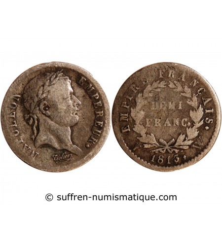 NAPOLEON Ier﻿ - 1/2 FRANC ARGENT 1813 W LILLE