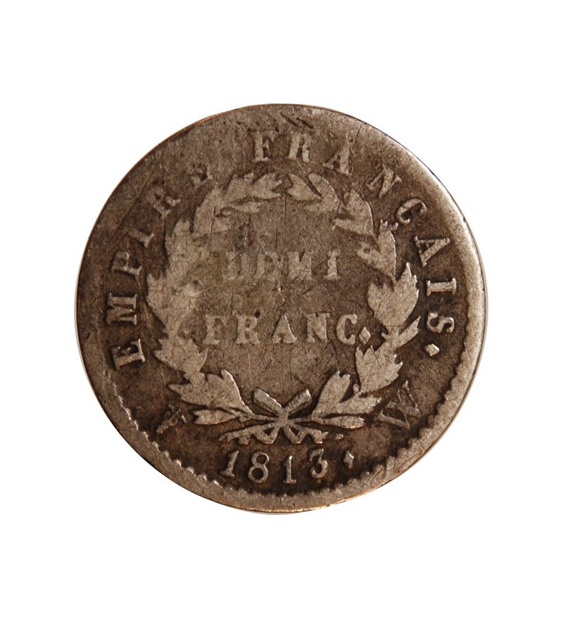 NAPOLEON Ier﻿ - 1/2 FRANC ARGENT 1813 W LILLE