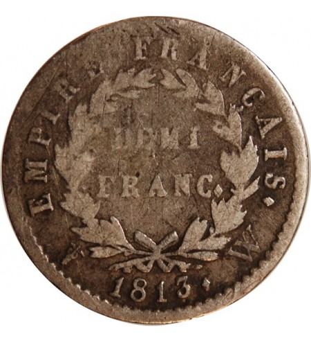 NAPOLEON Ier﻿ - 1/2 FRANC ARGENT 1813 W LILLE