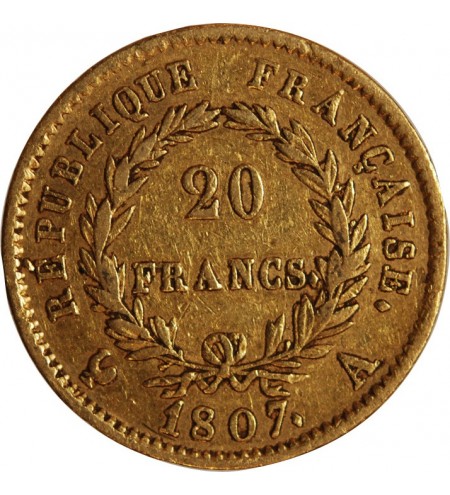 20 FRANCS OR NAPOLEON Ier 1807 A PARIS "Type République"﻿
