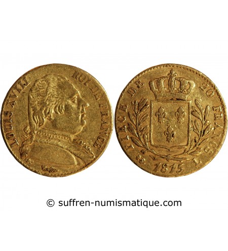 LOUIS XVIII - 20 FRANCS OR 1815 L BAYONNE﻿