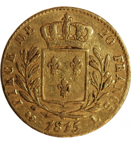 LOUIS XVIII - 20 FRANCS OR 1815 L BAYONNE﻿