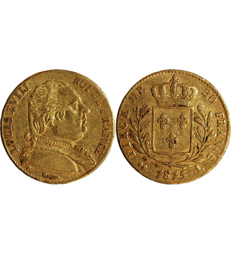 LOUIS XVIII - 20 FRANCS OR 1815 L BAYONNE﻿