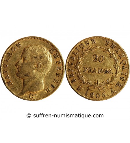 NAPOLEON Ier﻿ - 20 FRANCS OR 1806 A PARIS﻿ "Calendrier grégorien"