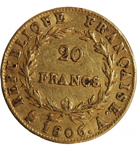 NAPOLEON Ier﻿ - 20 FRANCS OR 1806 A PARIS﻿ "Calendrier grégorien"