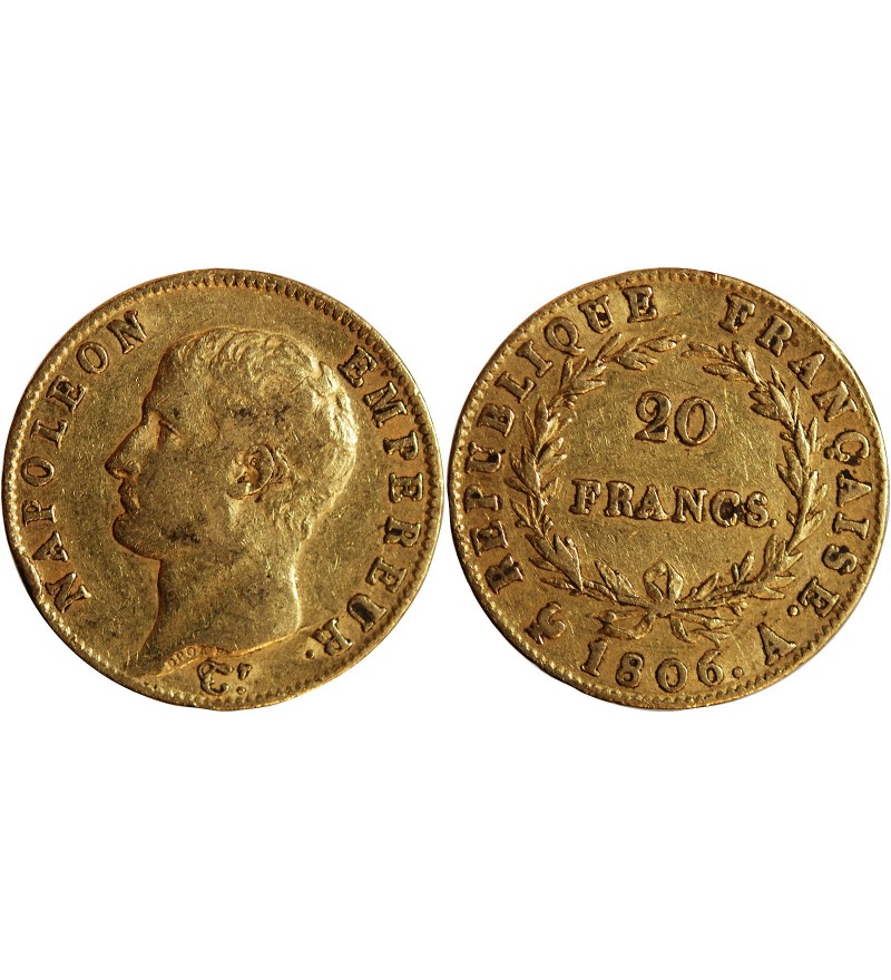 NAPOLEON Ier﻿ - 20 FRANCS OR 1806 A PARIS﻿ "Calendrier grégorien"