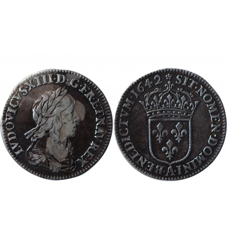 LOUIS XIII - 1/12 ECU ARGENT 1642 PARIS 'Variété Rose﻿"