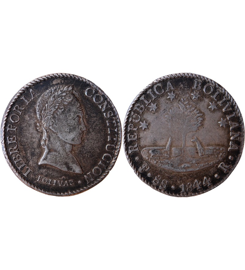 BOLIVIE - 8 SOLES ARGENT 1844 PTS R