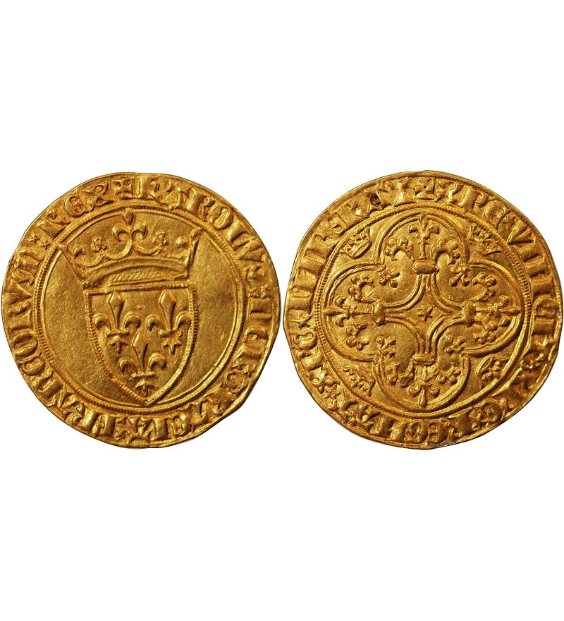 CHARLES VI﻿ LE FOU - ECU D'OR A LA COURONNE ROMANS 1380 / 1422
