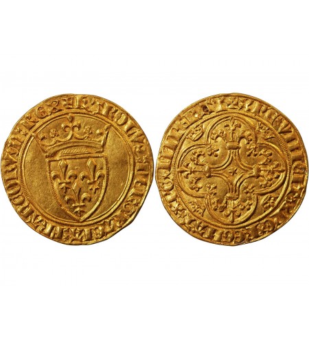 CHARLES VI﻿ LE FOU - ECU D'OR A LA COURONNE ROMANS 1380 / 1422