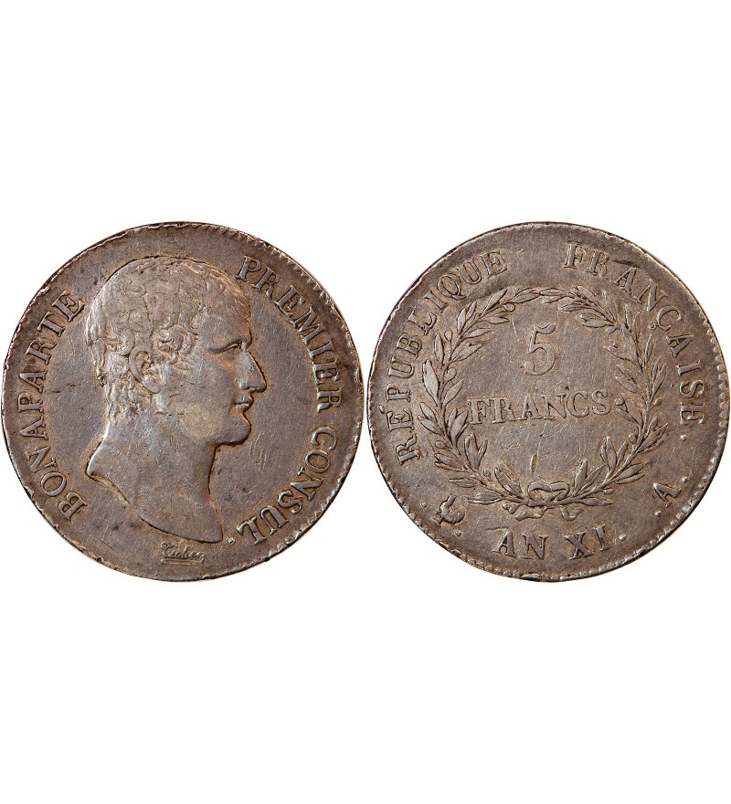 BONAPARTE Ier CONSUL﻿ - 5 FRANCS ARGENT AN XI A PARIS