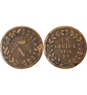 NAPOLEON Ier - DECIME Siège de Strasbourg 1815 BB avec point avec point 2