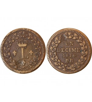 LOUIS XVIII - DECIME Siège de Strasbourg 1814 BB avec points 2