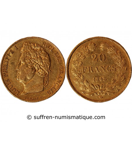 LOUIS PHILIPPE﻿ Ier - 20 FRANCS OR 1848 A PARIS﻿