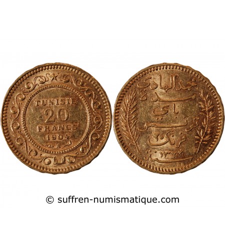 TUNISIE, PROTECTORAT FRANCAIS - 20 FRANCS OR 1904 PARIS