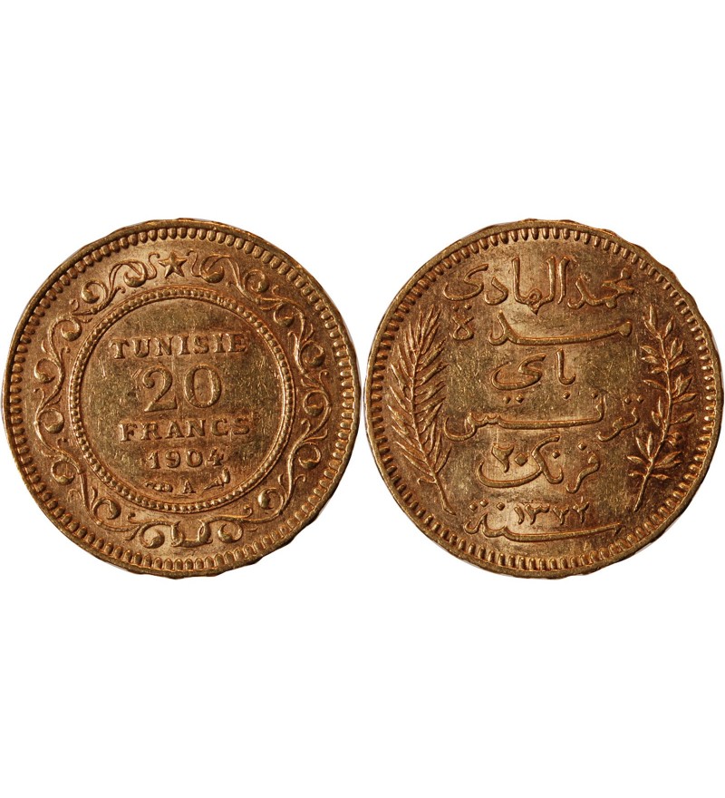 TUNISIE, PROTECTORAT FRANCAIS - 20 FRANCS OR 1904 PARIS