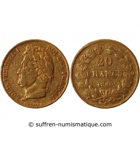 LOUIS PHILIPPE﻿ Ier - 20 FRANCS OR 1840 A PARIS﻿