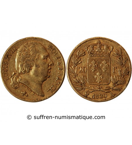 LOUIS XVIII - 20 FRANCS OR 1820 A PARIS﻿