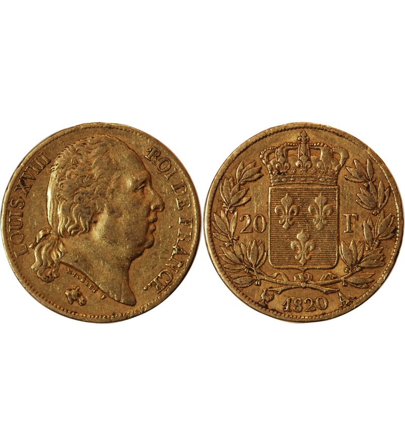 LOUIS XVIII - 20 FRANCS OR 1820 A PARIS﻿