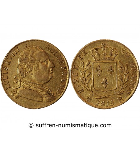 LOUIS XVIII - 20 FRANCS OR 1815 R LONDRES
