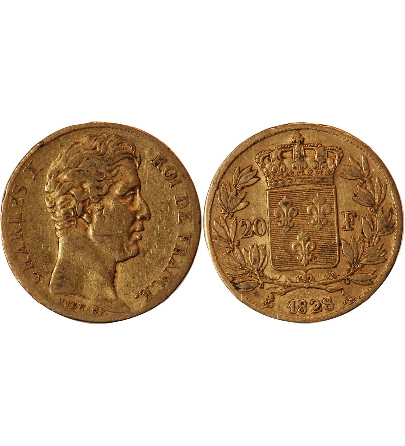 CHARLES X - 20 FRANCS OR 1828 A PARIS "4,5 Feuilles"﻿