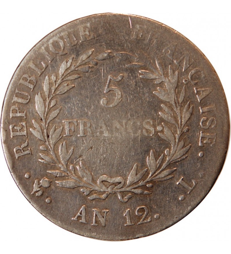 BONAPARTE Ier CONSUL﻿ - 5 FRANCS ARGENT AN 12 L BAYONNE