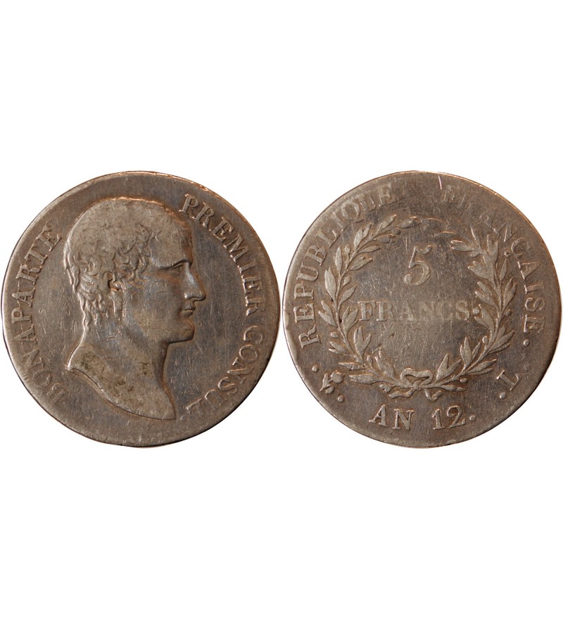 BONAPARTE Ier CONSUL﻿ - 5 FRANCS ARGENT AN 12 L BAYONNE