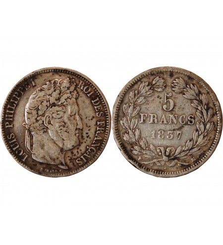 LOUIS PHILIPPE﻿ - 5 FRANCS ARGENT 1837 MA MARSEILLE