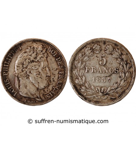 LOUIS PHILIPPE﻿ - 5 FRANCS ARGENT 1837 MA MARSEILLE