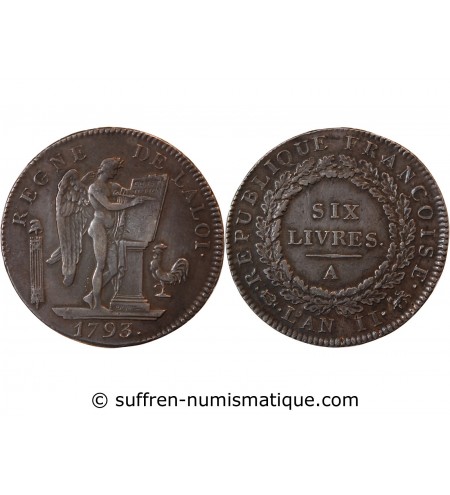 LOUIS XVI CONVENTION - ECU DE 6 LIVRES 1793 A PARIS﻿