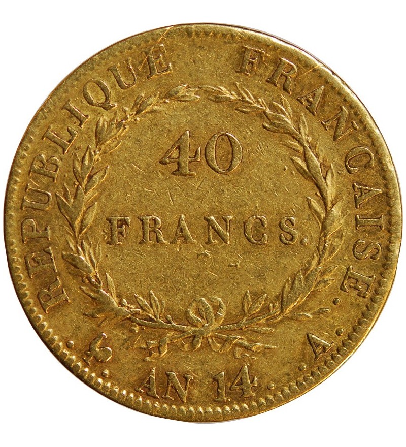 NAPOLEON Ier ﻿- 40 FRANCS OR Ier AN 14 A PARIS﻿ "calendrier révolutionnaire"