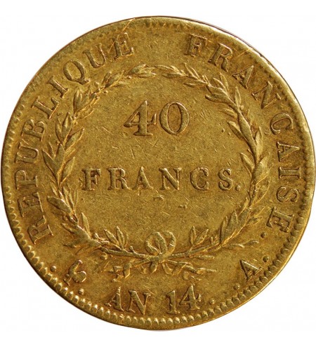 NAPOLEON Ier ﻿- 40 FRANCS OR Ier AN 14 A PARIS﻿ "calendrier révolutionnaire"