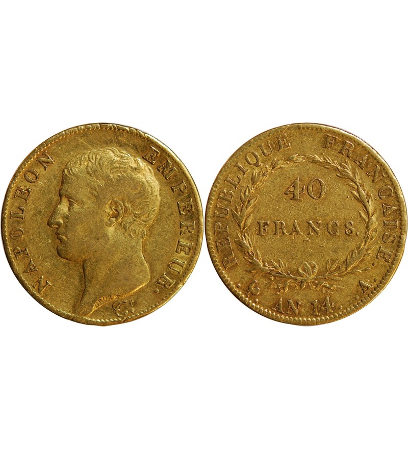 NAPOLEON Ier ﻿- 40 FRANCS OR Ier AN 14 A PARIS﻿ "calendrier révolutionnaire"