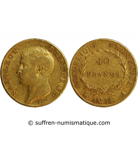 NAPOLEON Ier ﻿- 40 FRANCS OR Ier AN 14 A PARIS﻿ "calendrier révolutionnaire"