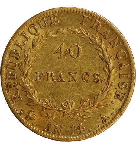NAPOLEON Ier ﻿- 40 FRANCS OR Ier AN 14 A PARIS﻿ "calendrier révolutionnaire"