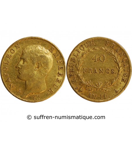 NAPOLEON Ier ﻿- 40 FRANCS OR Ier AN 14 A PARIS﻿ "calendrier révolutionnaire"
