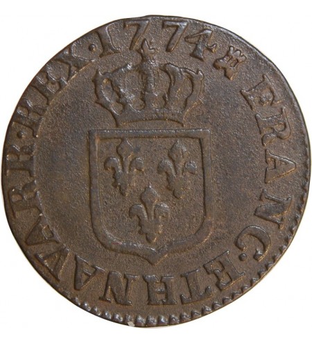 LOUIS XV﻿ - LIARD A LA VIEILLE TETE 1774 H LA ROCHELLE