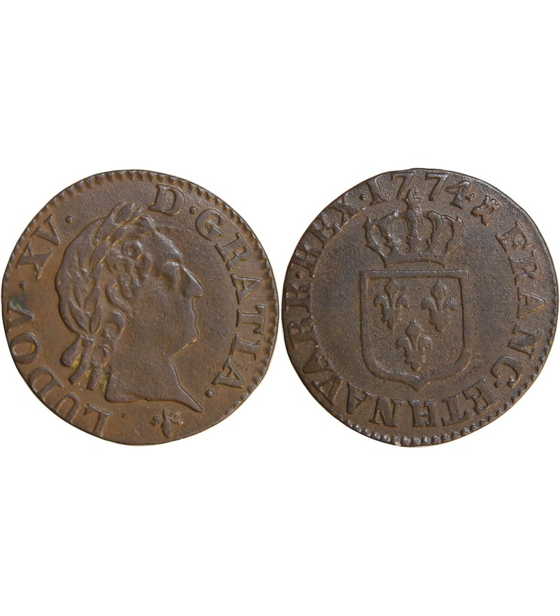 LOUIS XV﻿ - LIARD A LA VIEILLE TETE 1774 H LA ROCHELLE