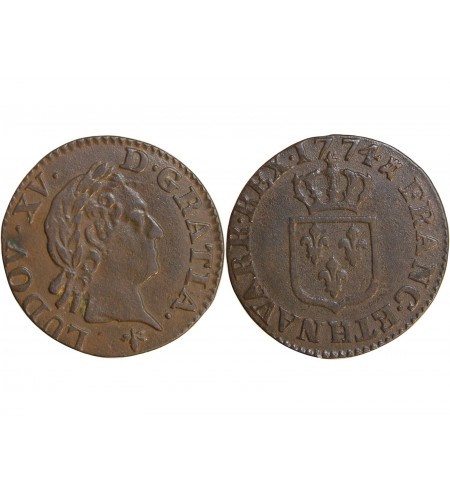 LOUIS XV﻿ - LIARD A LA VIEILLE TETE 1774 H LA ROCHELLE