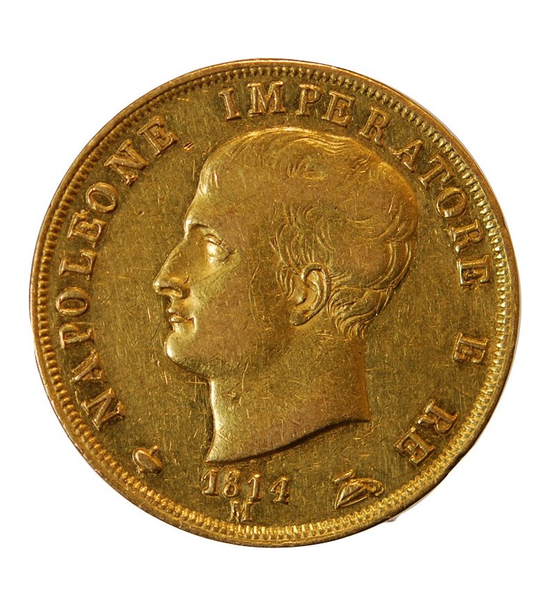 ITALIE, NAPOLEON﻿ 1er - 40 LIRE OR 1814 M MILAN﻿﻿