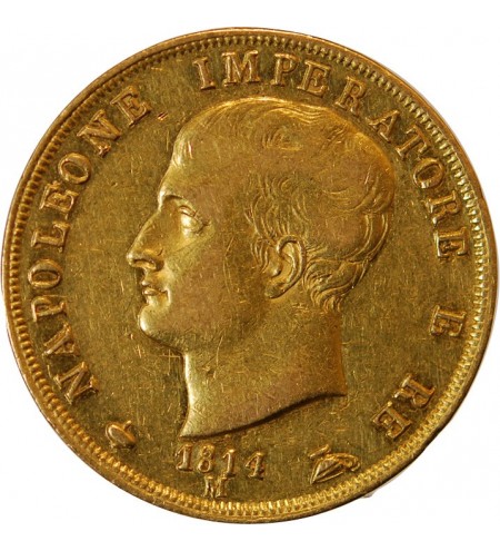 ITALIE, NAPOLEON﻿ 1er - 40 LIRE OR 1814 M MILAN﻿﻿