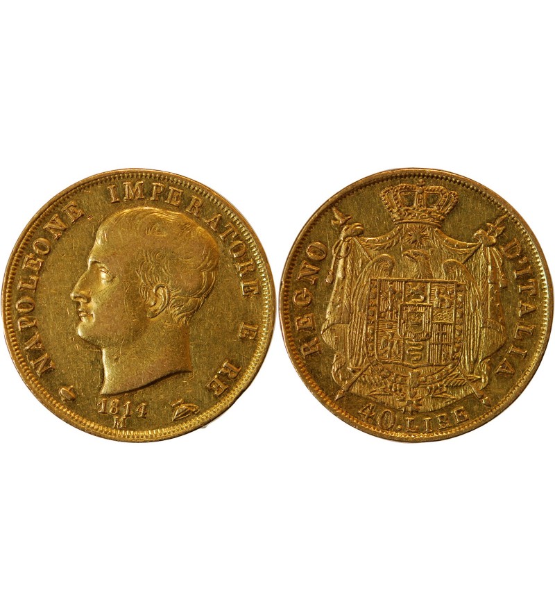 ITALIE, NAPOLEON﻿ 1er - 40 LIRE OR 1814 M MILAN﻿﻿