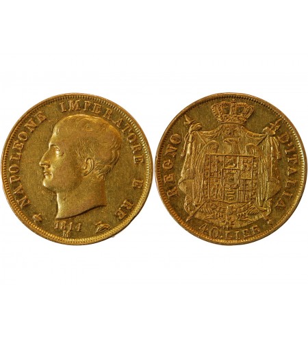 ITALIE, NAPOLEON﻿ 1er - 40 LIRE OR 1814 M MILAN﻿﻿