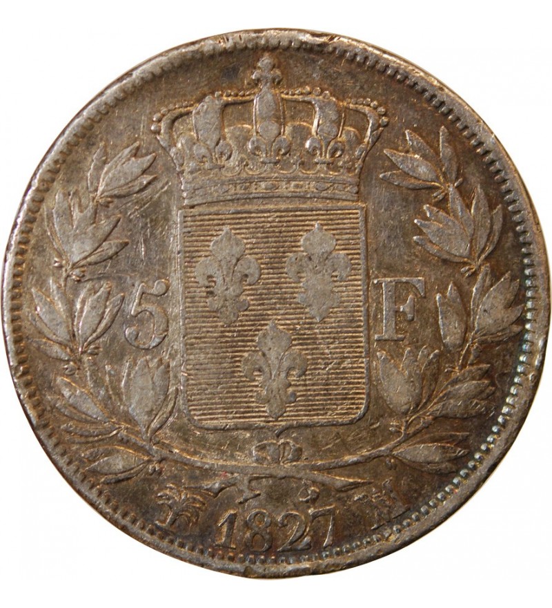 CHARLES X - 5 FRANCS ARGENT 1827 MA MARSEILLE
