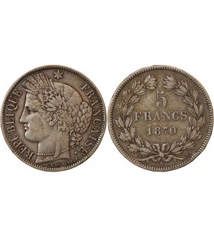 CERES - 5 FRANCS ARGENT 1870 A PARIS "Sans légende" 2