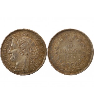 CERES - 5 FRANCS ARGENT 1870 K BORDEAUX "Sans légende" 2