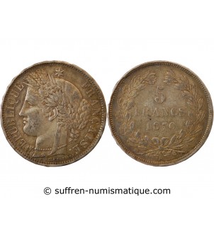 CERES - 5 FRANCS ARGENT 1870 K BORDEAUX "Sans légende"