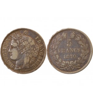 CERES - 5 FRANCS ARGENT 1870 K BORDEAUX "Sans légende" 2