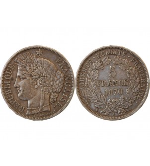 CERES - 5 FRANCS ARGENT 1870 A PARIS "Avec Légende"﻿ 2
