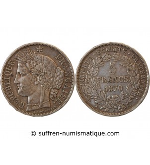 CERES - 5 FRANCS ARGENT 1870 A PARIS "Avec Légende"﻿